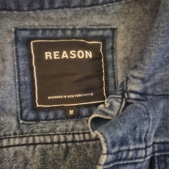 Reason Blue Denim Jacket with Red Lettering - Picture 2 of 4